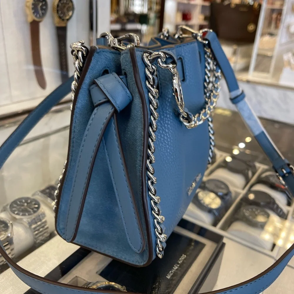 MICHAEL KORS Mina Small Chain Convertible Crossbody XBody Bag Cornflower Belted
